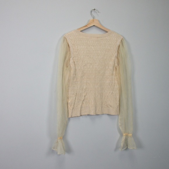 Maeve Anthropologie Sweater Women L Beige Texture Sheer Sleeve Knit Fairy 274 - Picture 3 of 7